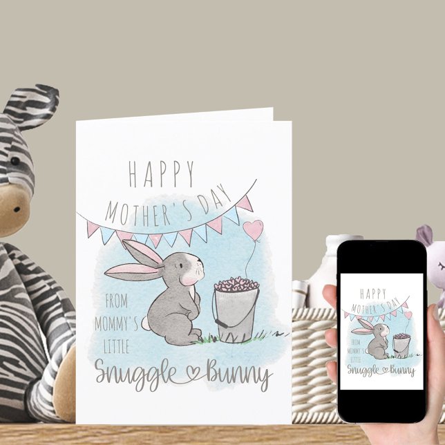 Happy Mothers Day from Little Snuggle Bunny Blue Holiday Card (Creator Uploaded)