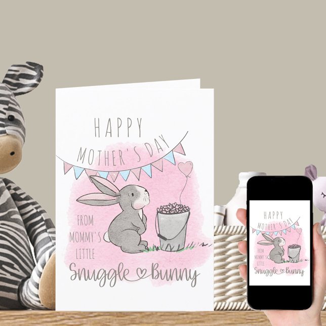 Happy Mothers Day from Little Snuggle Bunny Pink Holiday Card (Creator Uploaded)