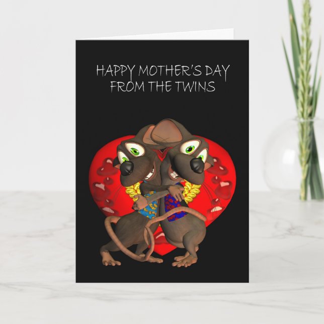 Happy Mother's Day from the Twins, Twin mice hug Card (Front)