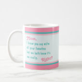 Happy Mothers Day From Your Favorite - Pink Aqua Coffee Mug (Left)