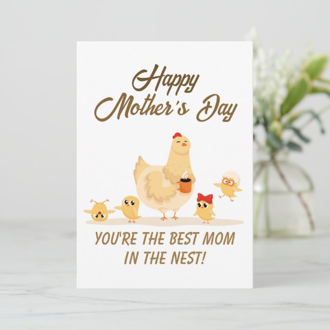 Happy Mother's Day Funny Chicken Hen Mom Humor Holiday Card (Standing Front)