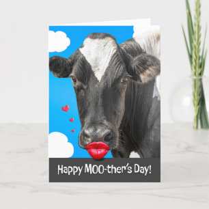 Happy Mothers Day Funny Cow With Human Lips Humor Holiday Card