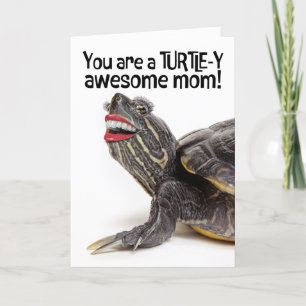 Happy Mothers Day Funny Turtle With Human Smile Holiday Card