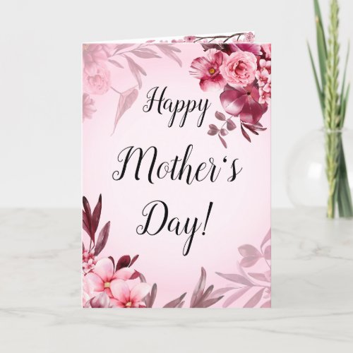Happy Mothers Day Gift Card Floral Pink Red Cute