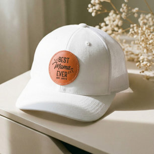 Happy Mother's Day Gift for Best Mama Ever Year Leather Patch Hat