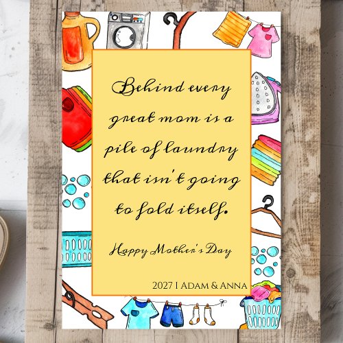 Happy Mothers Day Gift Funny Quotes Laundry Peach  Holiday Card