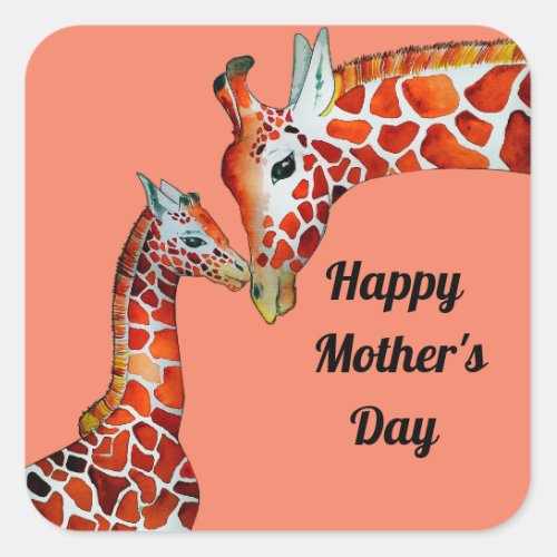 Happy Mothers Day Giraffes Square Sticker