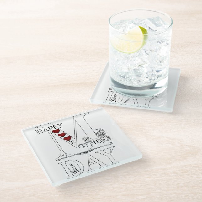 Happy Mothers Day Glass Coaster (Angled)