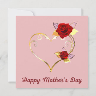 Happy Mother's Day Gold Heart and Roses Card