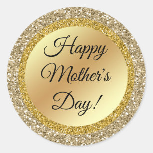 happy mothers day,gold metallic sparkles  classic round sticker
