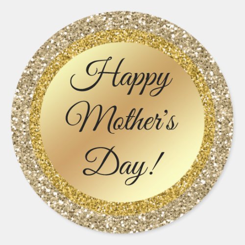 happy mothers daygold metallic sparkles  classic round sticker