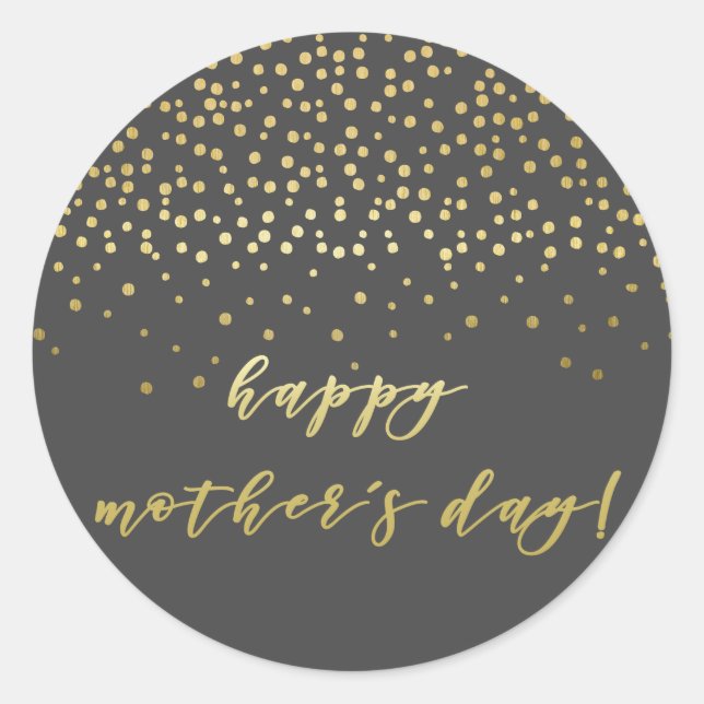 Happy Mother's Day - Gold Script & Confetti Classic Round Sticker (Front)