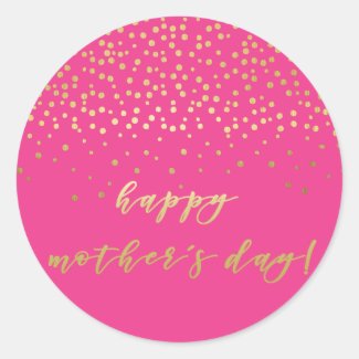 Happy Mother's Day - Gold Script & Confetti Classic Round Sticker