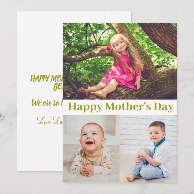Happy Mother's Day Gold Script Photo Collage Card (Front/Back)