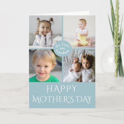 Happy Mothers Day Grandma Aqua Photo Collage Card