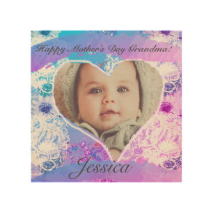 "Happy Mother's Day Grandma!"  Heart frame Baby Wood Wall Art
