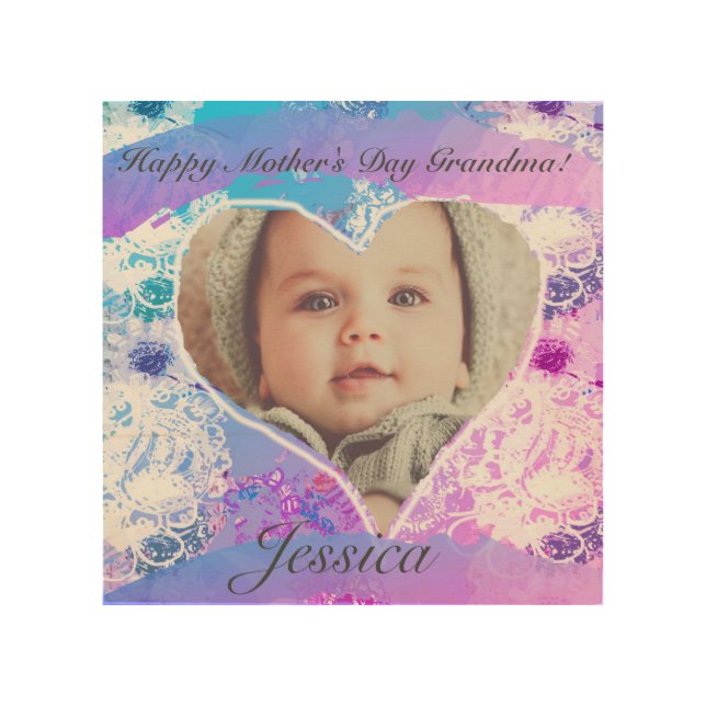 "Happy Mother's Day Grandma!"  Heart frame Baby Wood Wall Art (Front)