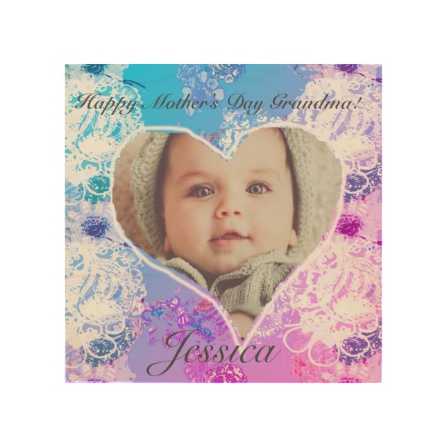 "Happy Mother's Day Grandma!"  Heart frame Baby Wood Wall Art (Front)