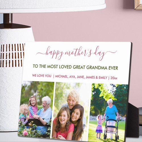 Happy Mothers Day Great Grandma 3 Photo Custom Plaque