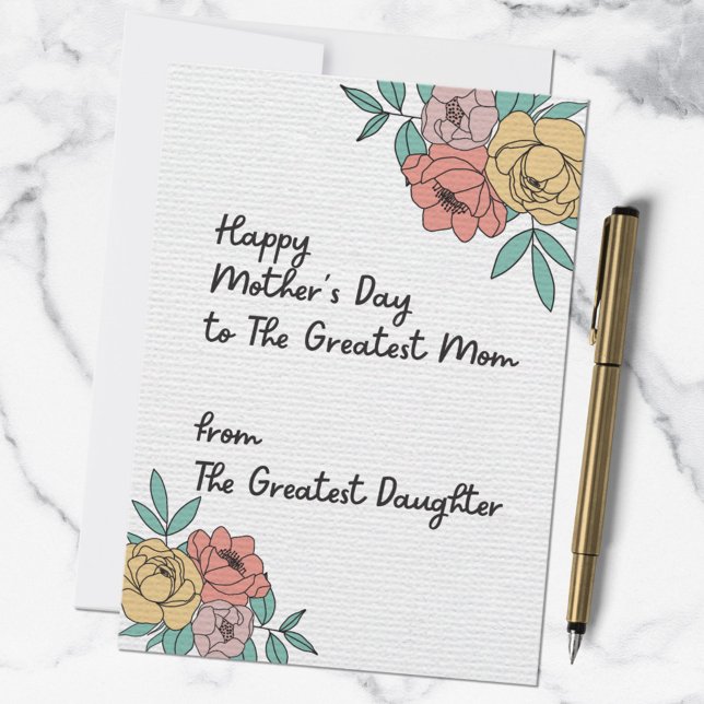 Happy Mothers Day Great Mom Floral Pastel Flowers Card (In situ)