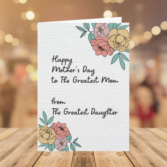 Happy Mothers Day Great Mom Floral Pastel Flowers Card (Close up)