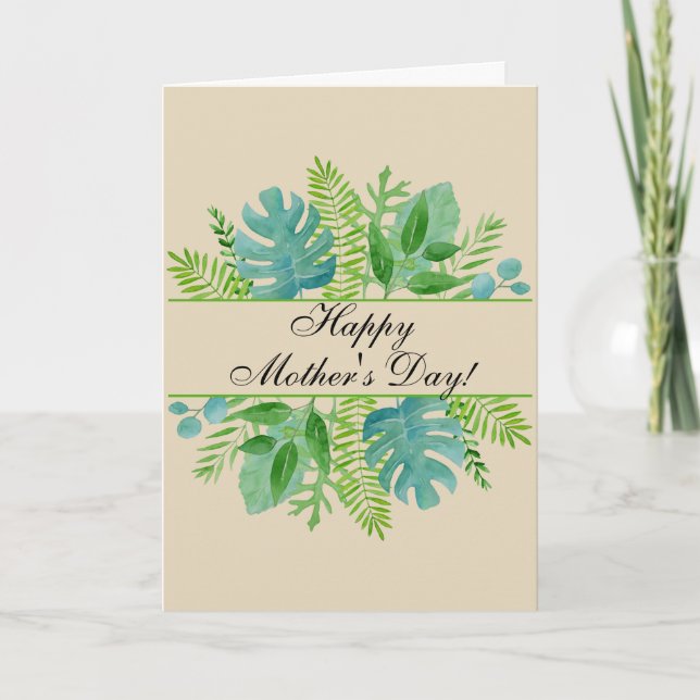 Happy Mother's Day Greenery Leaves Watercolor Card (Front)