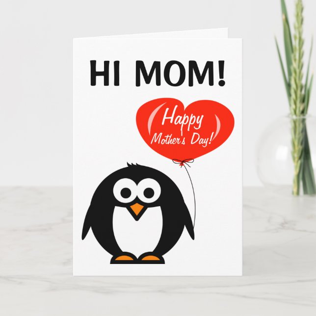 Happy Mothers Day greeting card with funny penguin (Front)