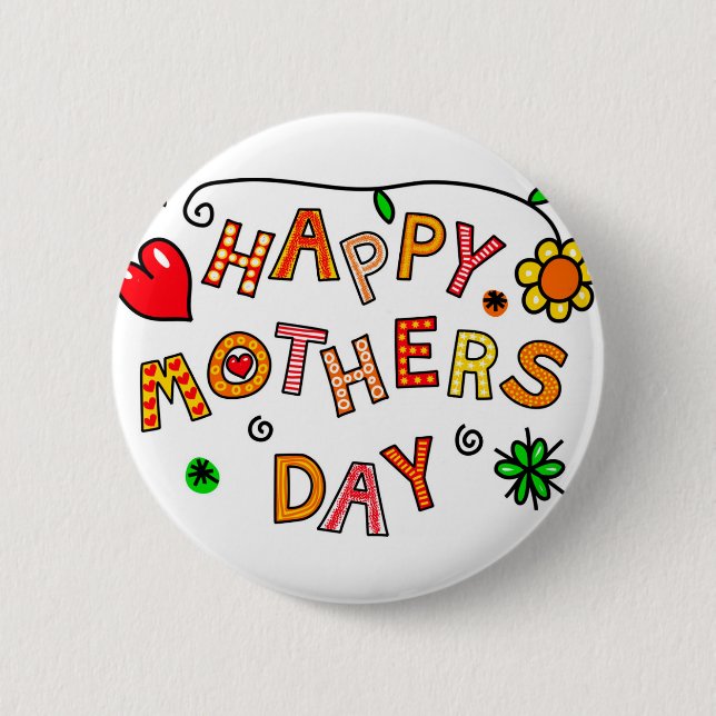 Happy Mother's Day Hand Drawn Cartoon Typography Button (Front)