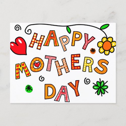 Happy Mothers Day Hand Drawn Cartoon Typography Postcard