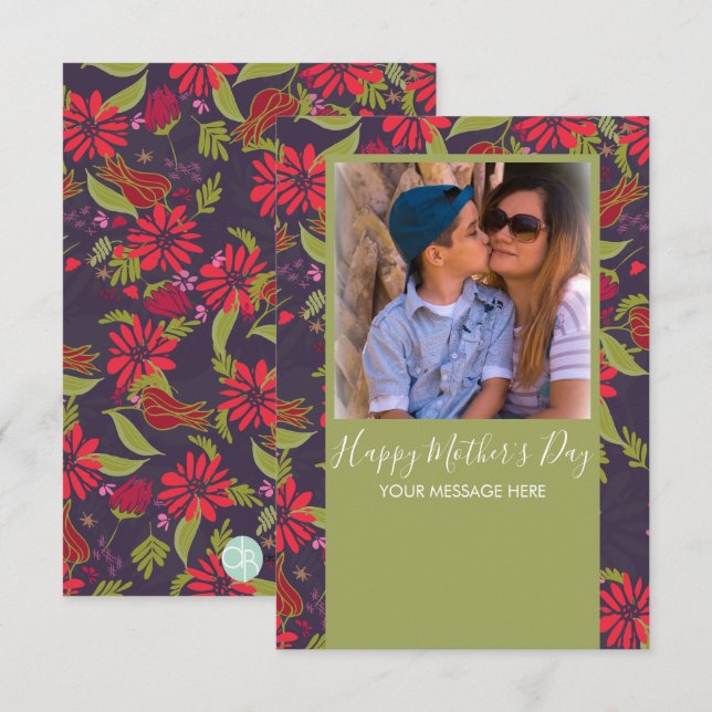 Happy Mother's Day  Hand Drawn Florals Purple  Card (Front/Back)