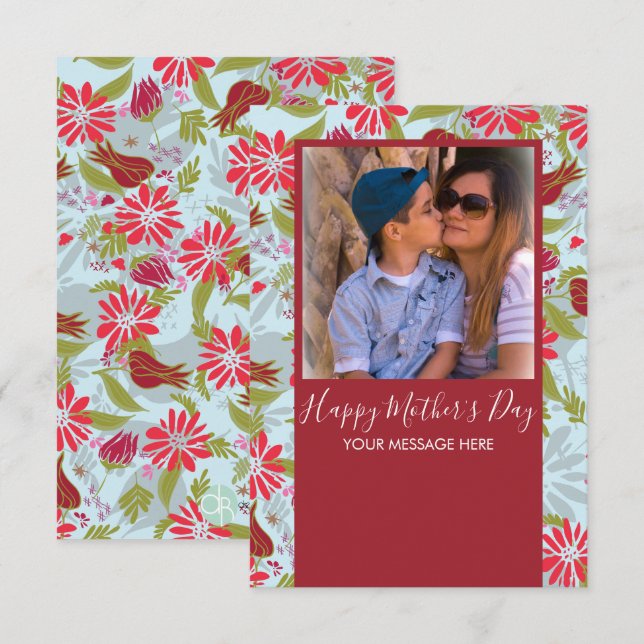 Happy Mother's Day  Hand Drawn Florals Red Card (Front/Back)