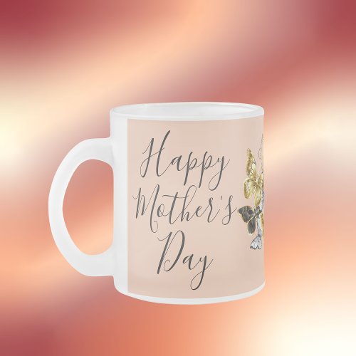 Happy Mothers Day Heart Butterflies  Frosted Glass Coffee Mug