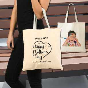 Happy Mothers Day Heart Customizable Photo Tote Bag
