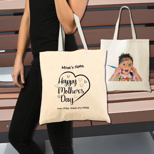Happy Mothers Day Heart Customizable Photo Tote Bag (Creator Uploaded)
