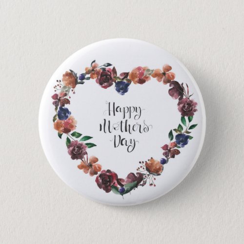 Happy Mothers Day Heart Floral Flowers Script Button