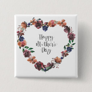 Happy Mother's Day Heart Floral Flowers Script Button