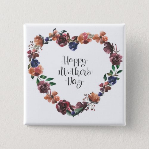 Happy Mothers Day Heart Floral Flowers Script Button