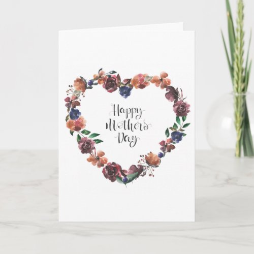 Happy Mothers Day Heart Floral Flowers Script Card