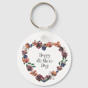 Happy Mother's Day Heart Floral Flowers Script Keychain