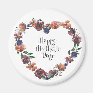 Happy Mother's Day Heart Floral Flowers Script Magnet