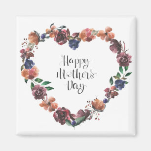 Happy Mother's Day Heart Floral Flowers Script Magnet