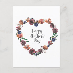 Happy Mother's Day Heart Floral Flowers Script Postcard