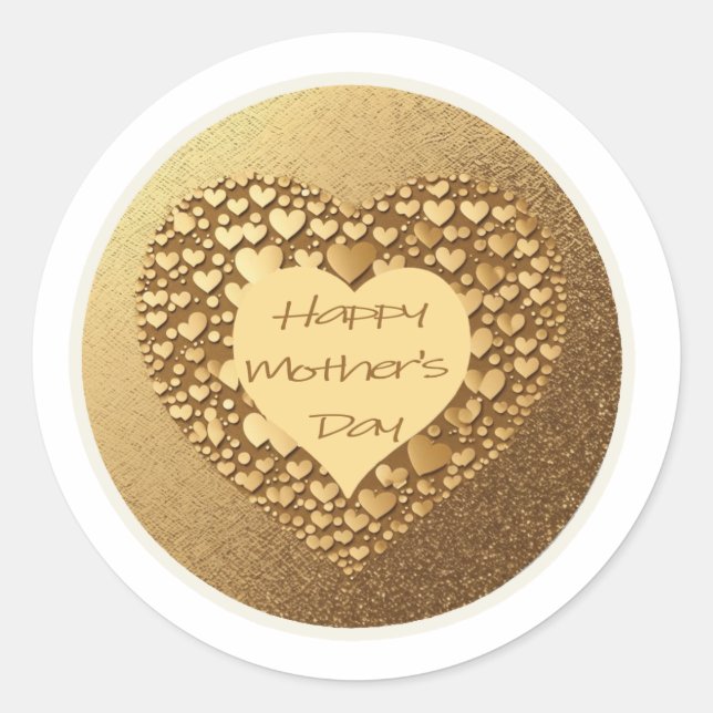 Happy Mother's Day Heart Gold Stickers (Front)