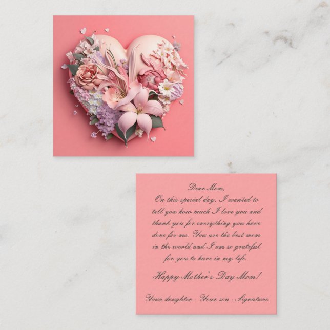 Happy Mother's day Heart-Shaped Floral Arrangement Note Card (Front/Back)