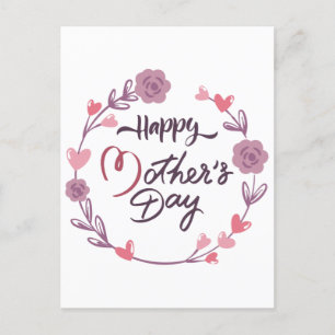 Happy Mother's Day Hearts Floral Wreath Bouquet Postcard