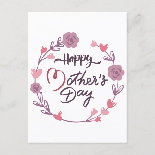 Happy Mothers Day Hearts Floral Wreath Bouquet Postcard