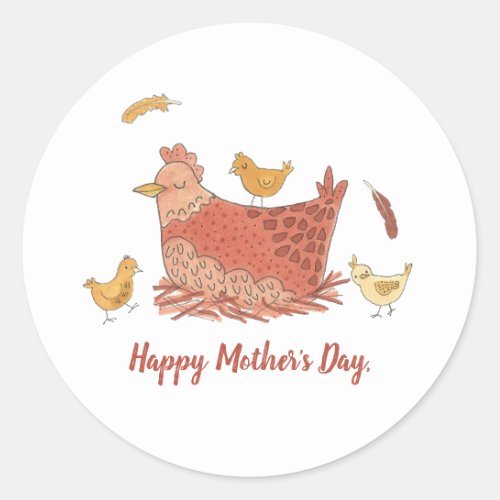 Happy Mothers Day Hen and Chicks Classic Round Sticker