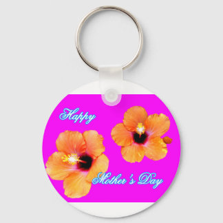 Happy Mother's Day Hibiscus Orange Magenta jGibney Keychain