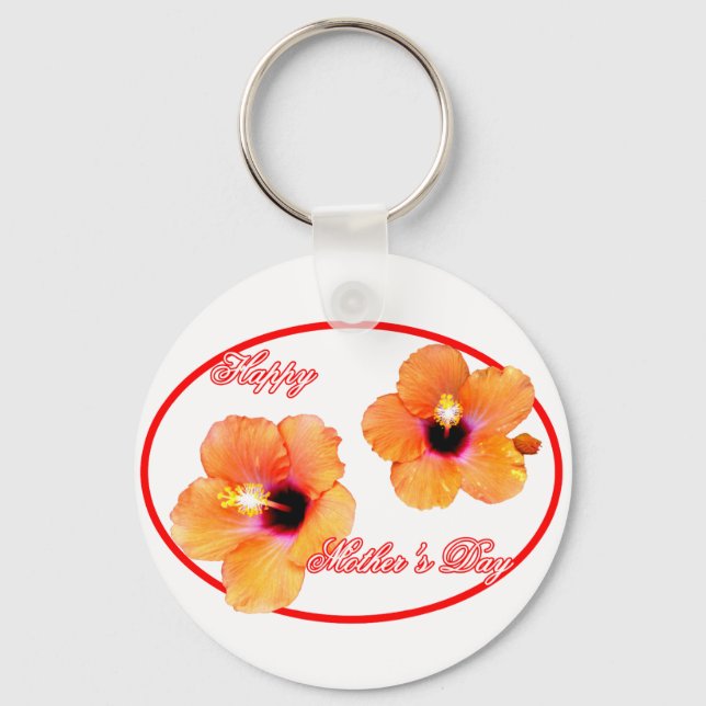 Happy Mother's Day Hibiscus Transp Red Oval jGibne Keychain (Front)