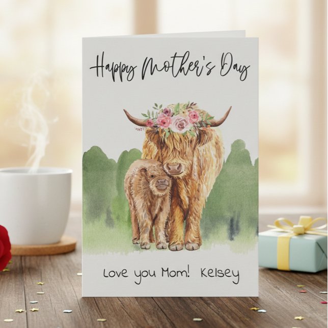 Happy Mother's Day Highland Cow and Calf Card (Creator Uploaded)
